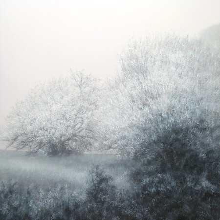 Dimanche 67x67cm Technique mixte Huile Verni sur papier v&eacute;g&eacute;tal maroufl&eacute; forex