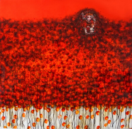 Ti H&eacute; 100x100cm Technique mixte sur plexiglass