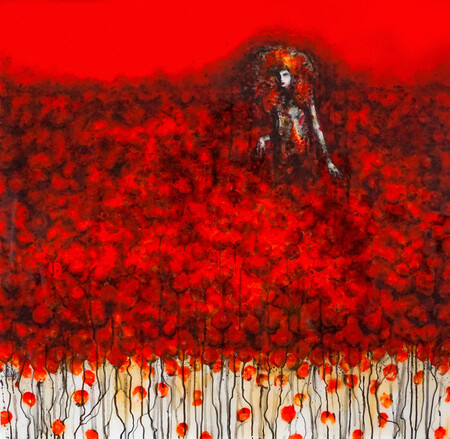 La petite poucette 80x80cm technique mixte sur plexiglass