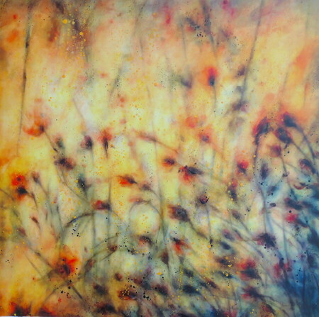 Incandescent 70x70cm Technique mixte Huile Verni sur papier v&eacute;g&eacute;tal maroufl&eacute; forex
