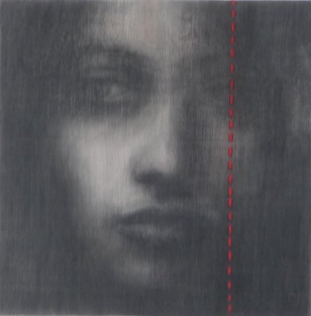 "De loin"40x40cm Fusain sur bois
