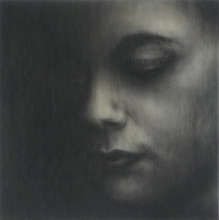 "Elsa"40x40cm Fusain sur bois