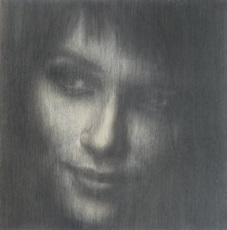 "Juliette"40x40cm Fusain sur bois