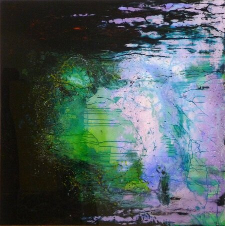 "Ailleurs" 100 x 100 cm Acrylique et liants sur plexiglass